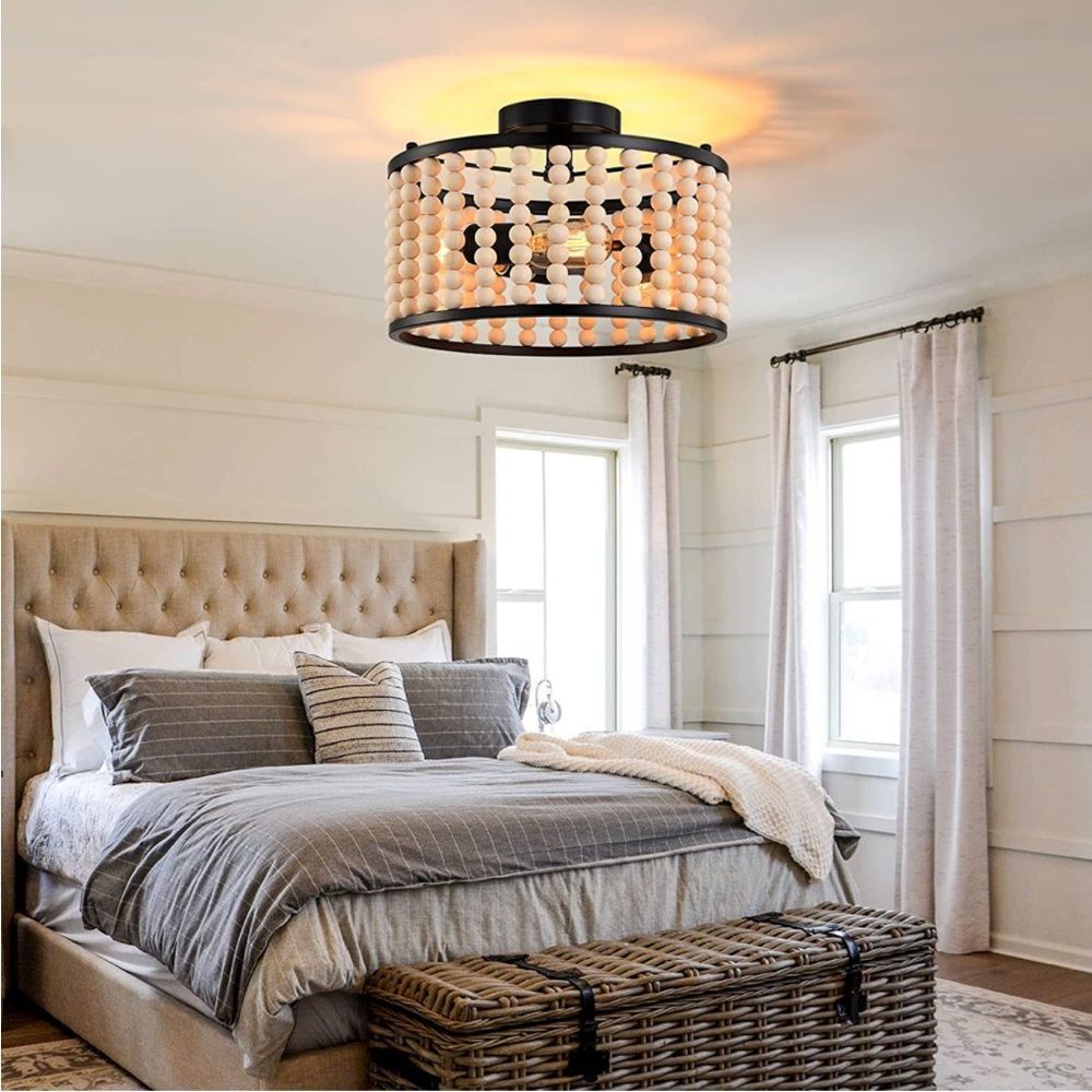 NWT farmhouse 3 light wood beaded chandelier - Picture 5 of 6